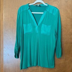 Cable & Gauge Teal V-Neck Blouse